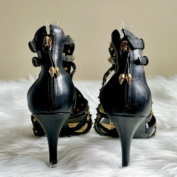 Guess Black Strappy Gold Studded Heels Amazing Condition - Picture 5 of 6